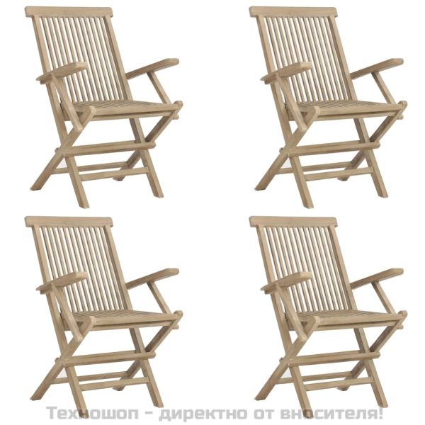Сгъваеми градински столове, 4 бр, сиви, 56x61x89 см, тик масив