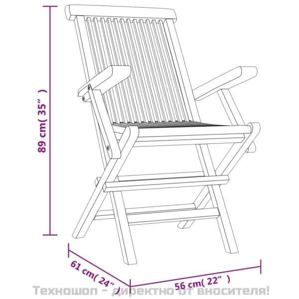 Сгъваеми градински столове, 4 бр, сиви, 56x61x89 см, тик масив