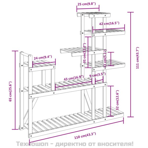 Поставка за цветя, 110x25x111 см, масивна ела