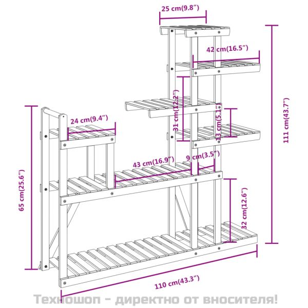 Поставка за цветя, 110x25x111 см, масивна ела
