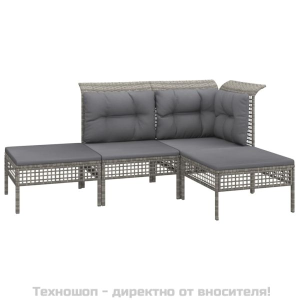 Градински комплект с възглавници, 8 части, полиратан, сив