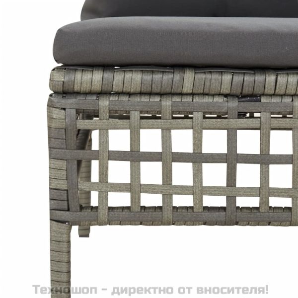 Градински комплект с възглавници, 10 части, сив, полиратан