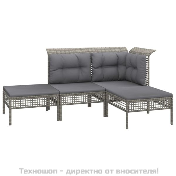 Градински комплект с възглавници, 8 части, полиратан, сив