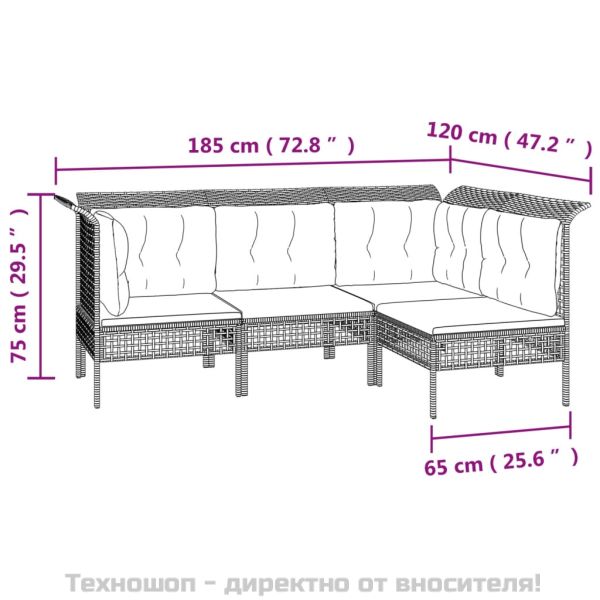 Градински комплект с възглавници, 8 части, полиратан, сив