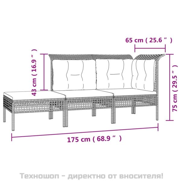 Градински лаундж комплект с възглавници 7 части полиратан сив