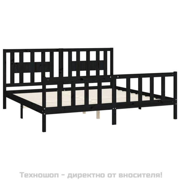 Рамка за легло с табла, черно, бор масив, 200x200 см
