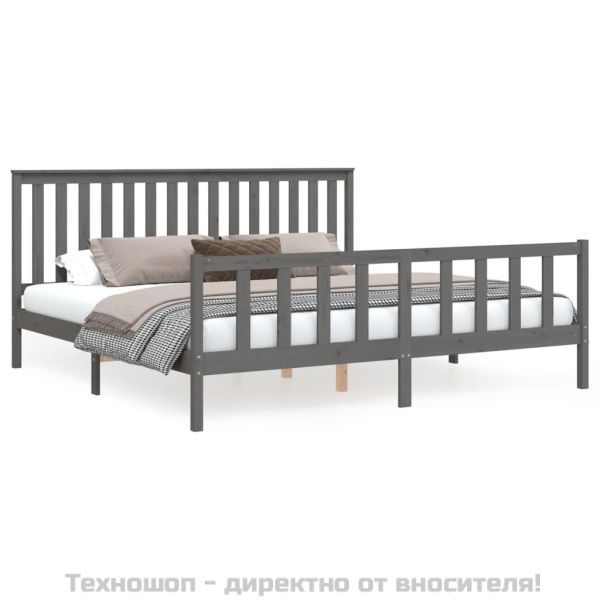 Рамка за легло с табла, сива, 200х200 см, бор масив