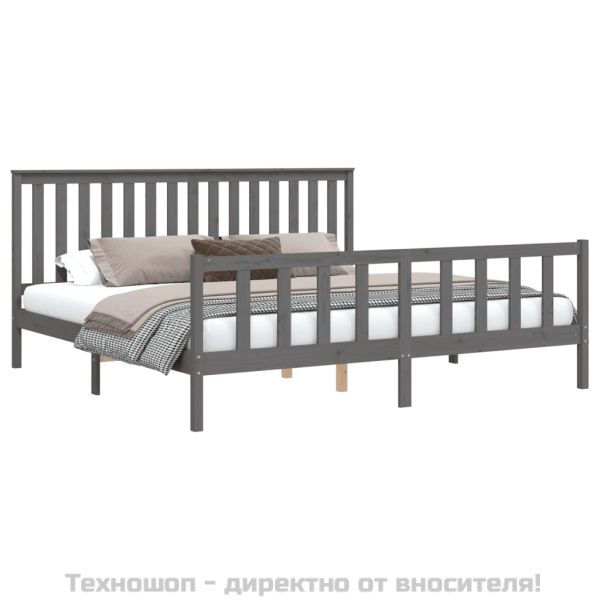 Рамка за легло с табла, сива, 200х200 см, бор масив