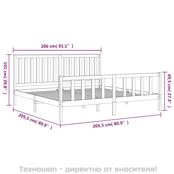 Рамка за легло с табла, черна, 200x200 см, бор масив