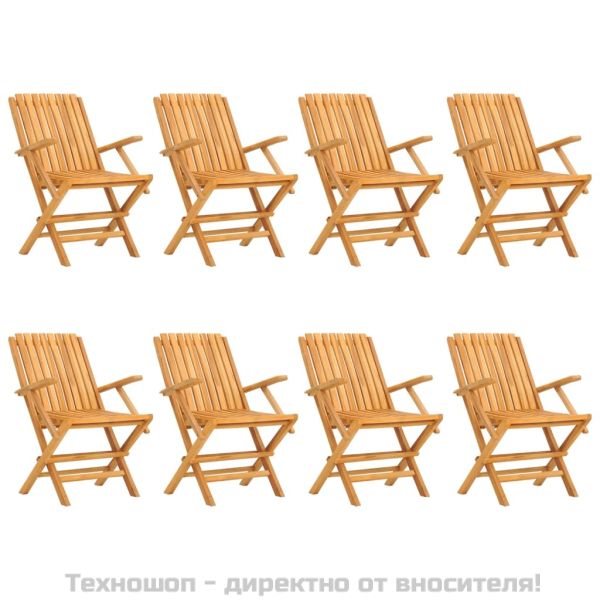 Сгъваеми градински столове, 8 бр, 61x67x90 см, тик масив