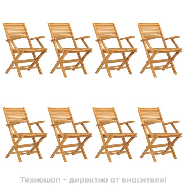 Сгъваеми градински столове, 8 бр, 55x62x90 см, тик масив