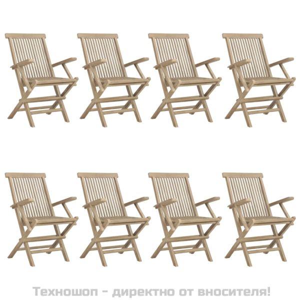 Сгъваеми градински столове, 8 бр, сиви, 56x61x89 см, тик масив