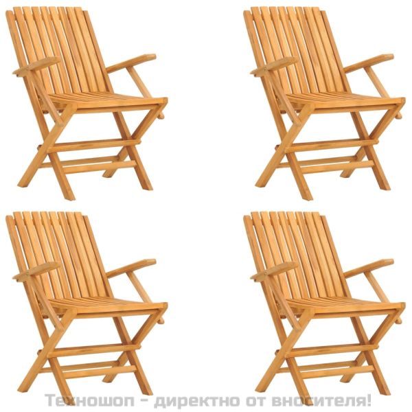 Градински трапезен комплект, 5 части, тиково дърво масив