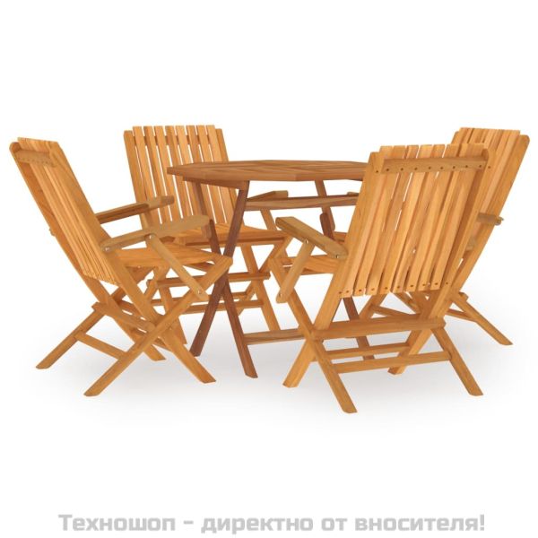 Градински трапезен комплект, 5 части, тиково дърво масив