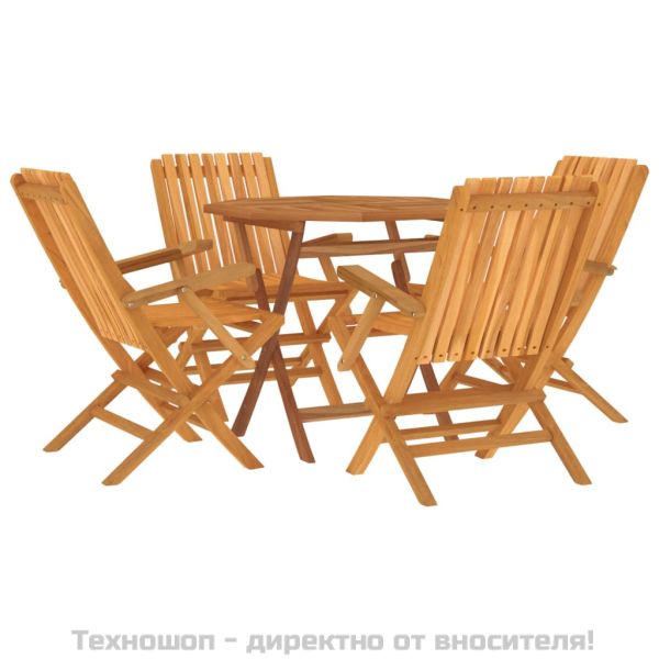 Градински трапезен комплект, 5 части, тиково дърво масив