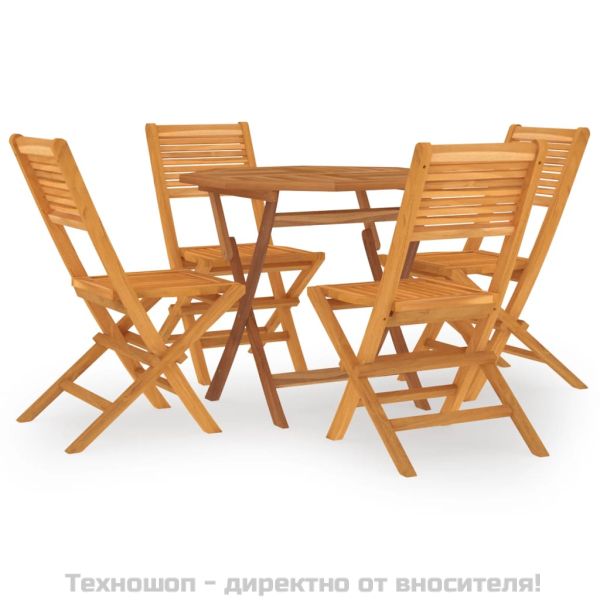 Градински трапезен комплект, 5 части, тиково дърво масив