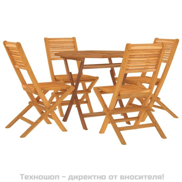 Градински трапезен комплект, 5 части, тиково дърво масив