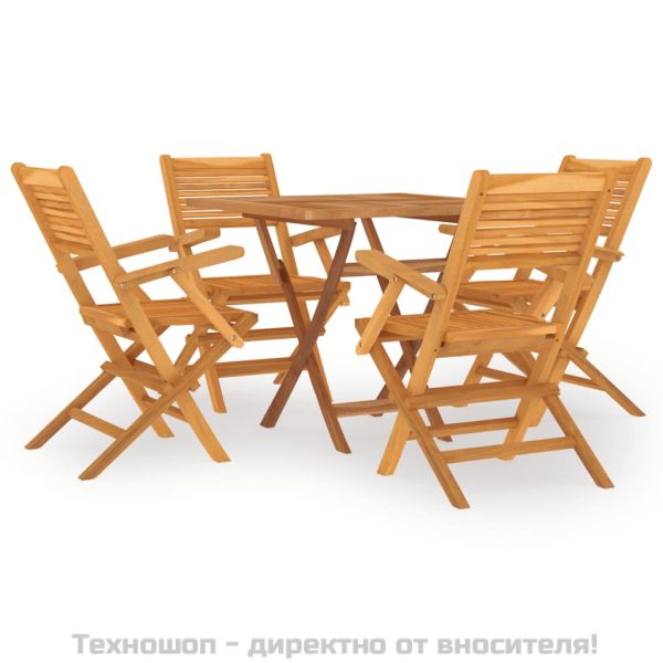Градински трапезен комплект, 5 части, тиково дърво масив