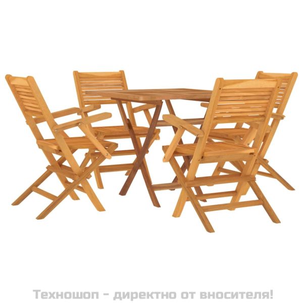 Градински трапезен комплект, 5 части, тиково дърво масив