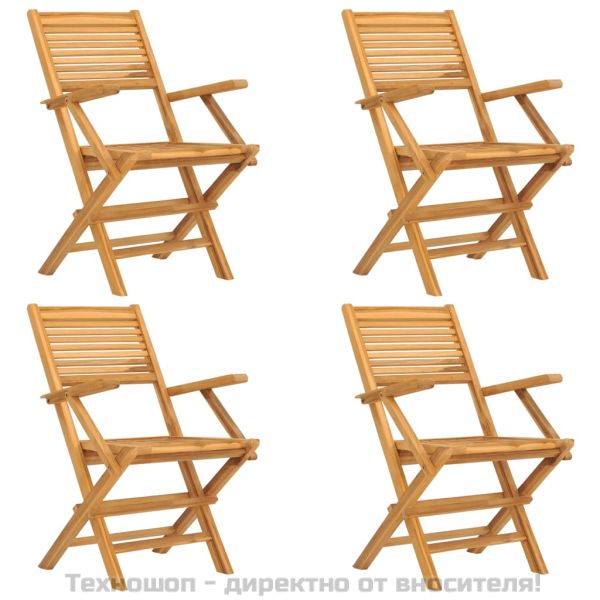 Градински трапезен комплект, 5 части, тиково дърво масив