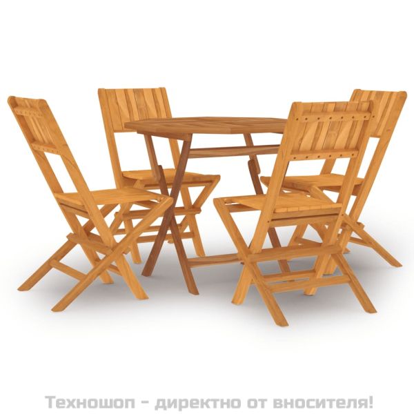 Градински трапезен комплект, 5 части, тиково дърво масив