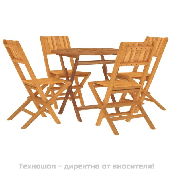 Градински трапезен комплект, 5 части, тиково дърво масив