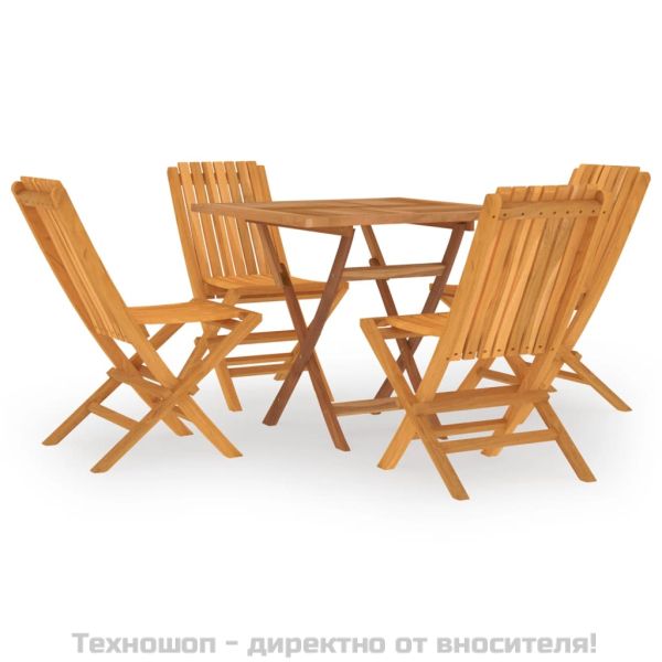 Градински трапезен комплект, 5 части, тиково дърво масив