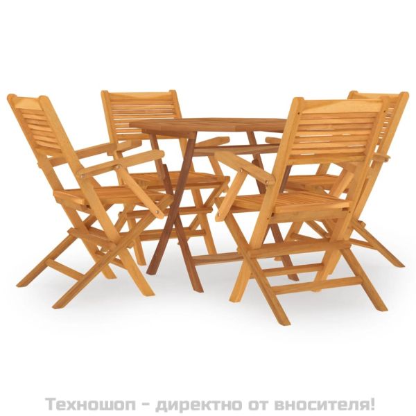 Градински трапезен комплект, 5 части, тиково дърво масив