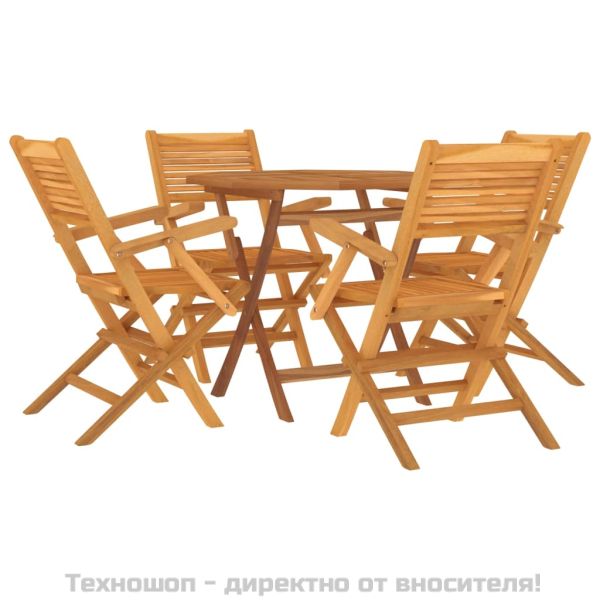 Градински трапезен комплект, 5 части, тиково дърво масив