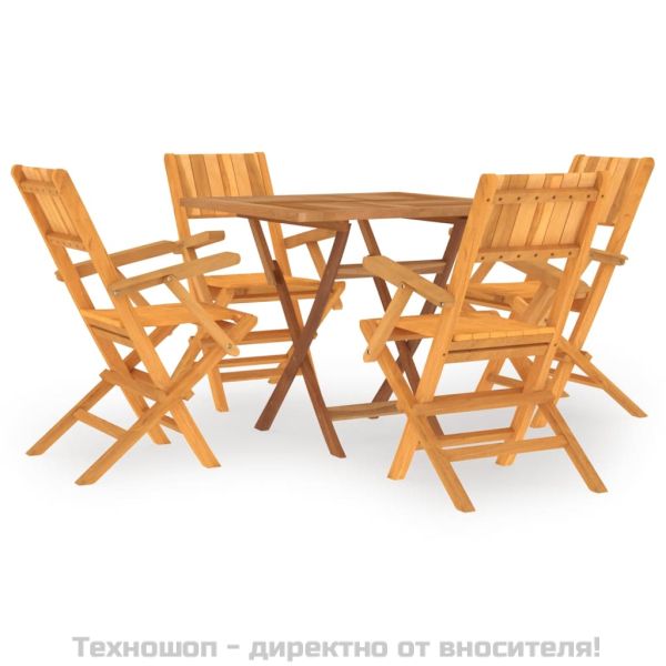 Градински трапезен комплект, 5 части, тиково дърво масив