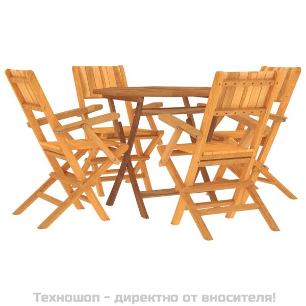 Градински трапезен комплект, 5 части, тиково дърво масив