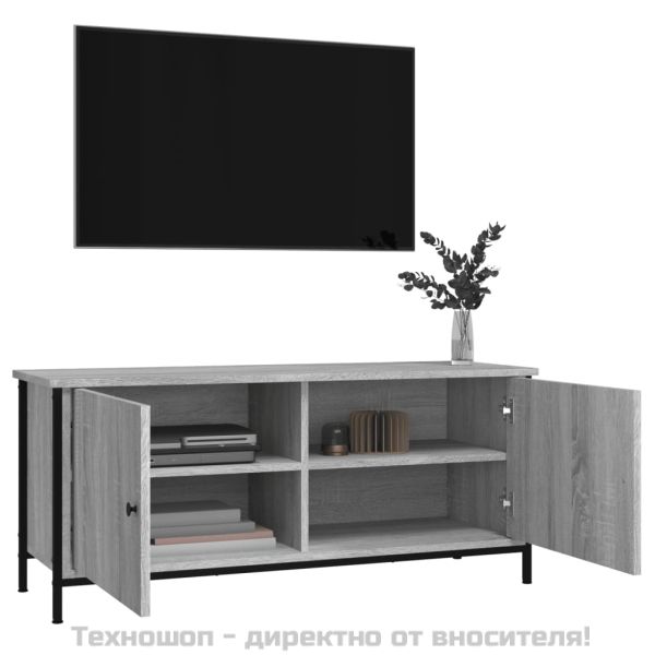 ТВ шкаф с врати, сив сонома, 102x35x45 см, инженерно дърво
