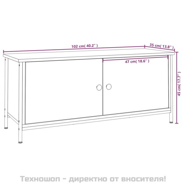 ТВ шкаф с врати, сив сонома, 102x35x45 см, инженерно дърво
