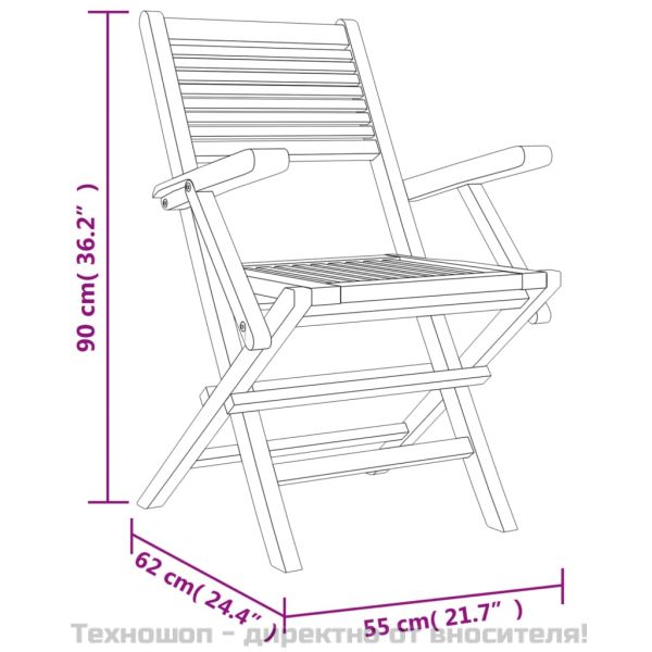 Сгъваеми градински столове, 4 бр, 55x62x90 см, тик масив