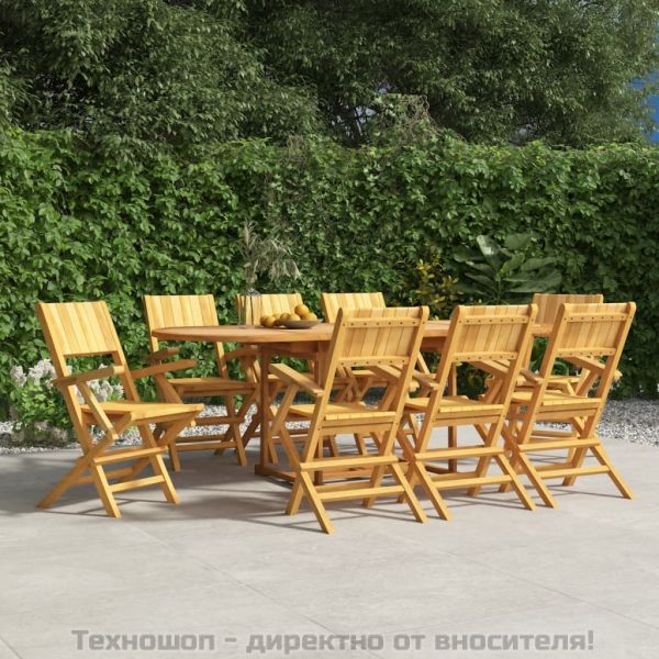 Сгъваеми градински столове, 8 бр, 55x61x90 см, тик масив