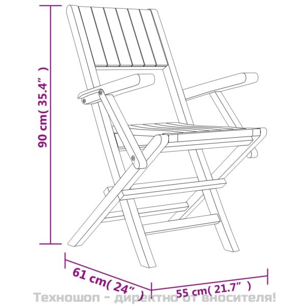Сгъваеми градински столове, 8 бр, 55x61x90 см, тик масив
