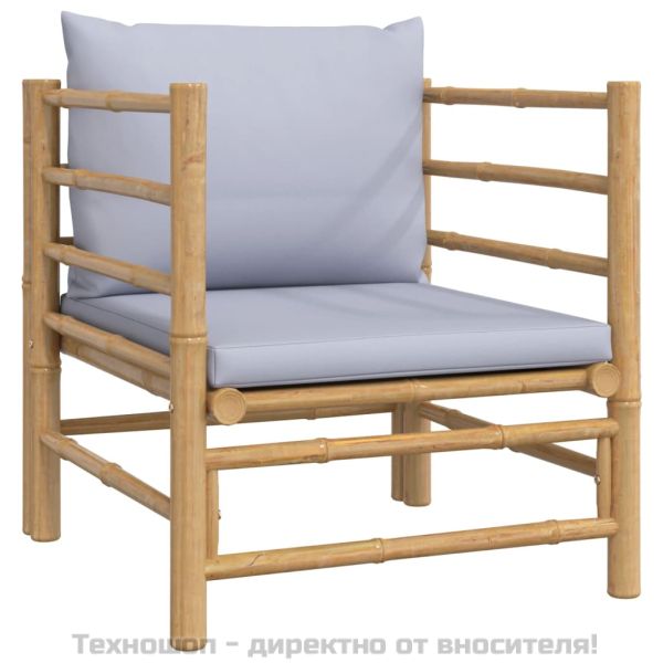 Градински лаундж комплект 8 части светлосиви възглавници бамбук