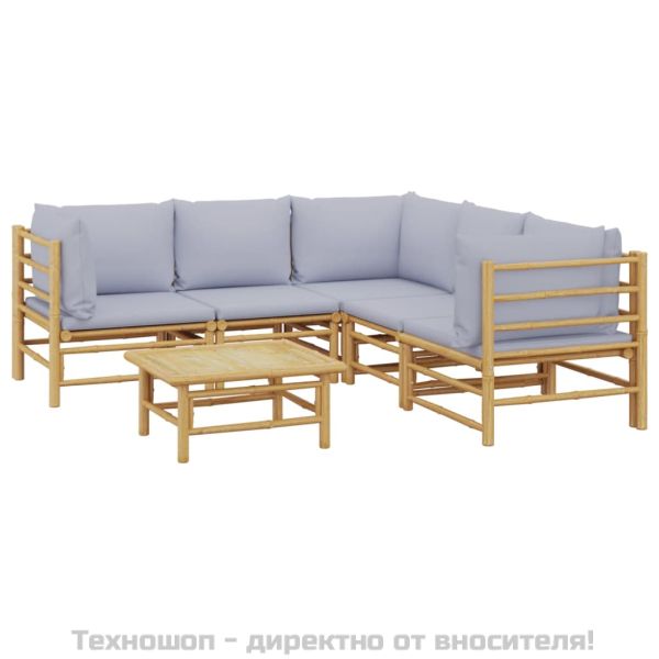 Градински комплект със светлосиви възглавници 6 части бамбук