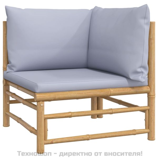 Градински лаундж комплект, 12 части, сиви възглавници, бамбук