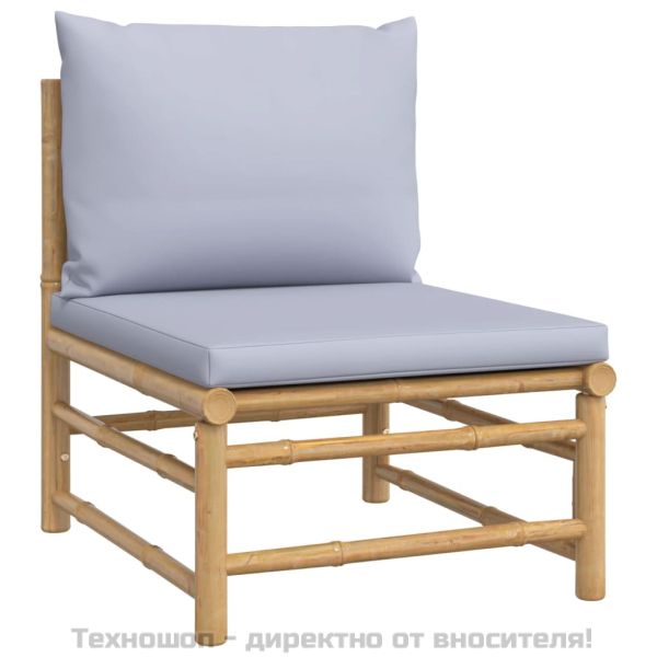 Градински комплект със светлосиви възглавници 3 части бамбук