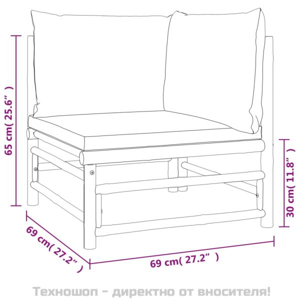 Градински лаундж комплект, 9 части, възглавници таупе, бамбук