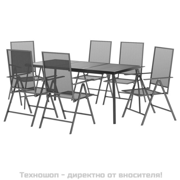 Градински трапезен комплект от 7 части, антрацит, стомана