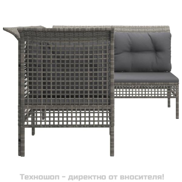 Градински лаундж комплект с възглавници 4 части сив полиратан