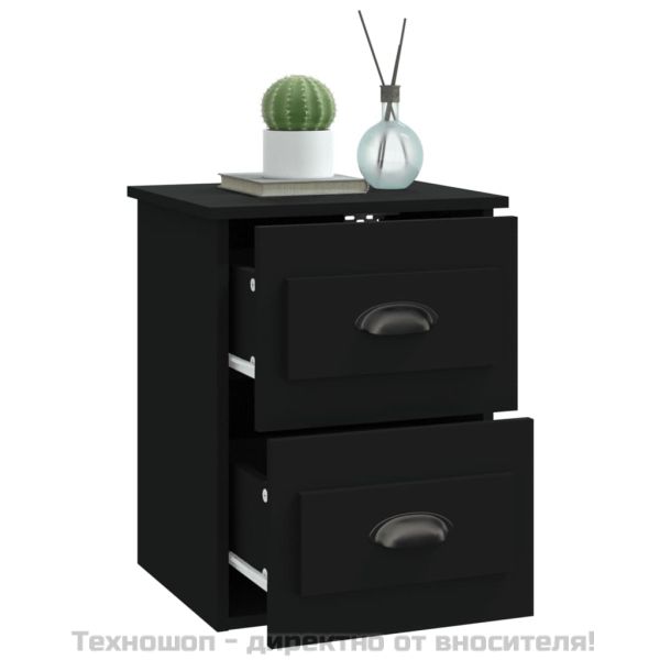 Нощно шкафче за стенен монтаж, черно, 41,5x36x53 см