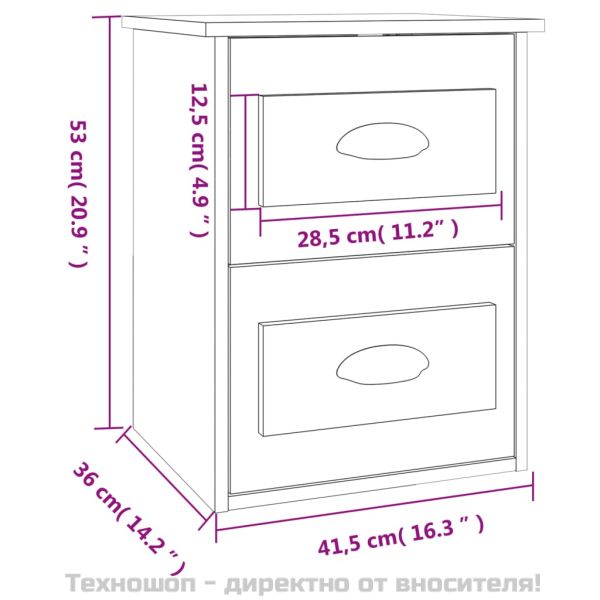 Нощно шкафче за стенен монтаж, черно, 41,5x36x53 см