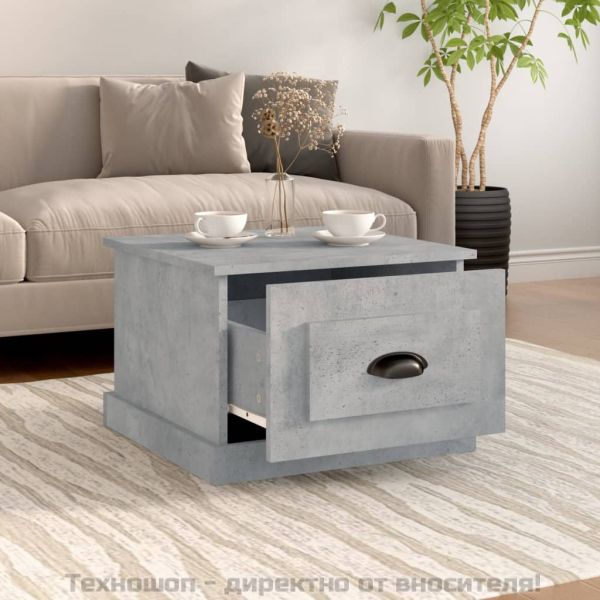 Кафе маса, бетонно сива, 50x50x35 см, инженерно дърво