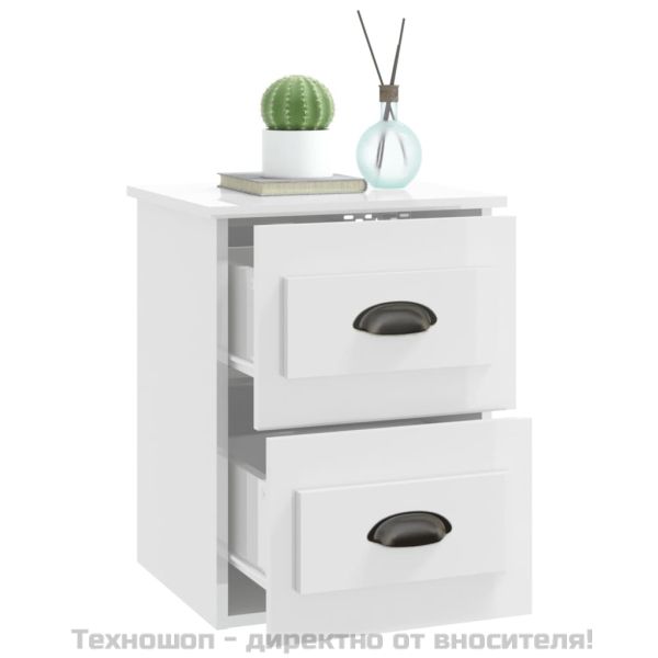 Нощно шкафче за стенен монтаж, бял гланц, 41,5x36x53 см