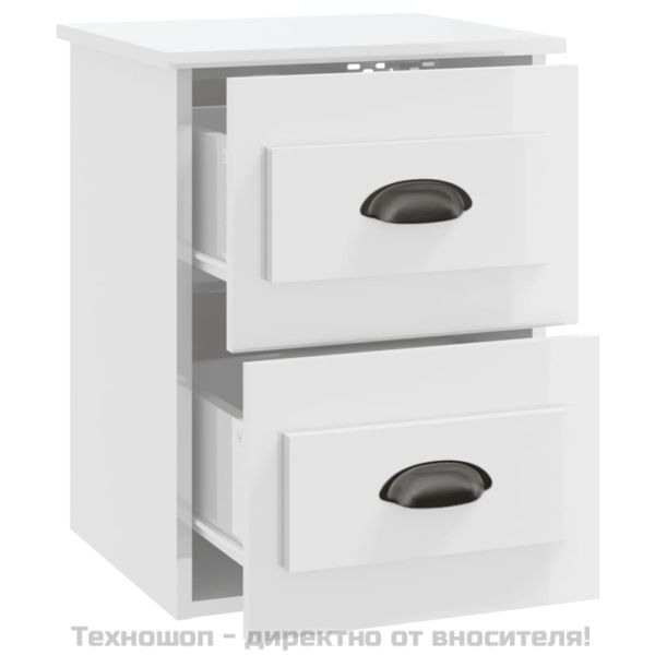 Нощно шкафче за стенен монтаж, бял гланц, 41,5x36x53 см