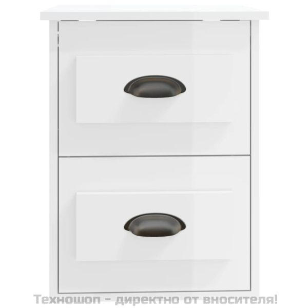 Нощно шкафче за стенен монтаж, бял гланц, 41,5x36x53 см