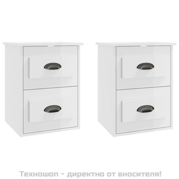 Нощни шкафчета за стенен монтаж, 2 бр, бял гланц, 41,5x36x53 см